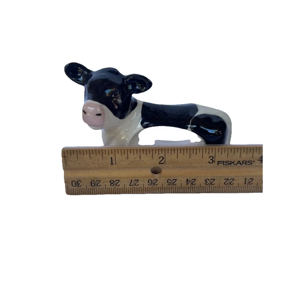 Holstein Dairy Cow Napkin Rings Set Of 6 Ceramic Farmhouse VTG Country Decor